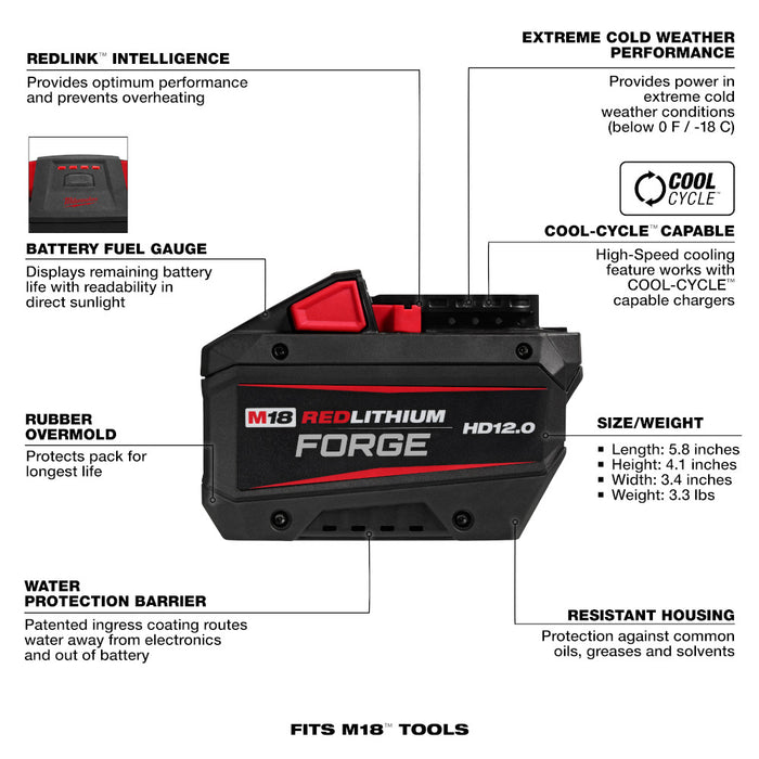 Milwaukee 48-11-1813B8F M18 18V 12AH Forge Battery w/ 8AH Battery